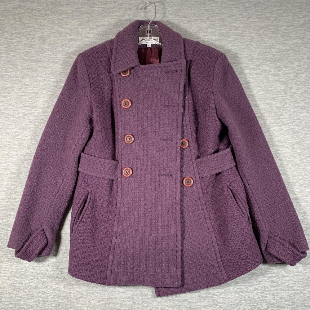 Jonathan Michael Coat Womens 4 Purple Wool Pea‎ Coat Tweed Button Lined USA